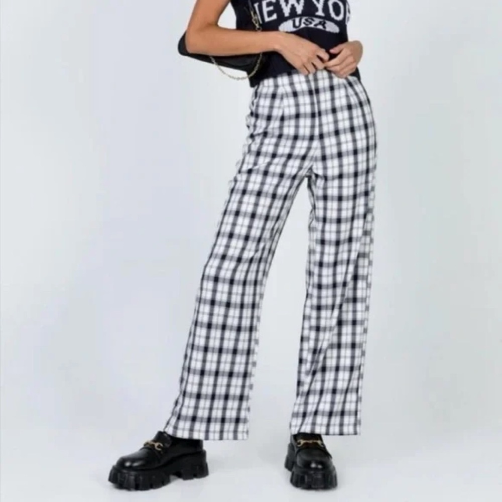 Princess Polly Blue & White Plaid Pants Size 0
